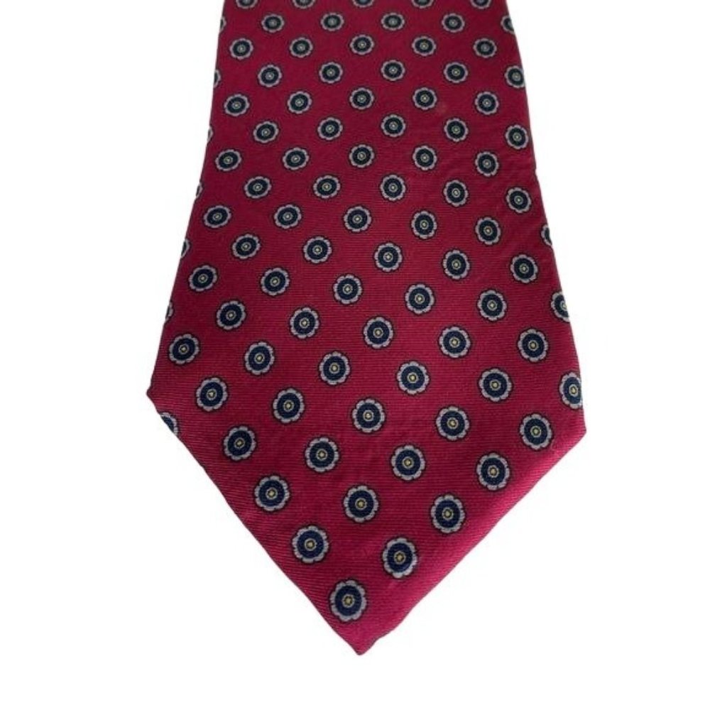 Vintage Stafford men’s small print floral tie red 100% silk made in USA